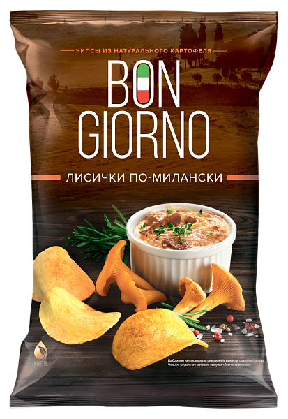Чипсы из натурального картофеля «Bon Giorno» со вкусом «Лисички по-милански»
